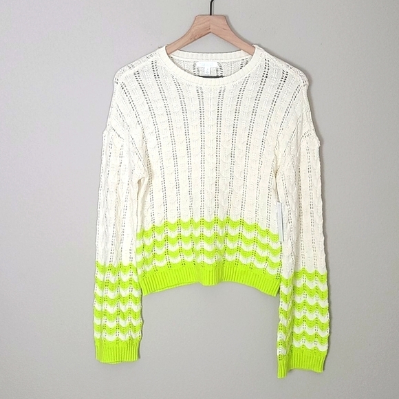 Abound Crewneck Ivory and Lime Green Sweater NWT - Picture 2 of 6